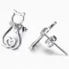 Wholesale Fashion Cute Hollow Inlaid Zircon Cat Copper Earrings Wholesale