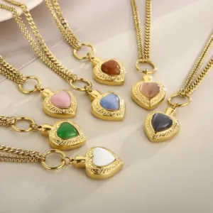 Wholesale Fashion Heart Shape Stainless Steel Inlay Opal Bracelets Necklace
