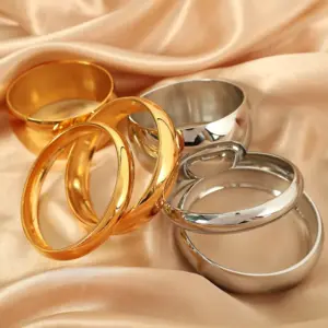 Ion Plating (IP) Real Gold Plated 18K Circle Round Customization Laser Engraving 304 Stainless Steel Exaggerated Simple Style Waterproof Non Tarnish Bangle