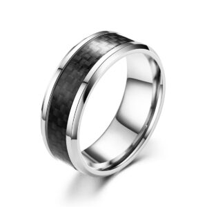Steel inlaid black carbon fiber ring / No. 12