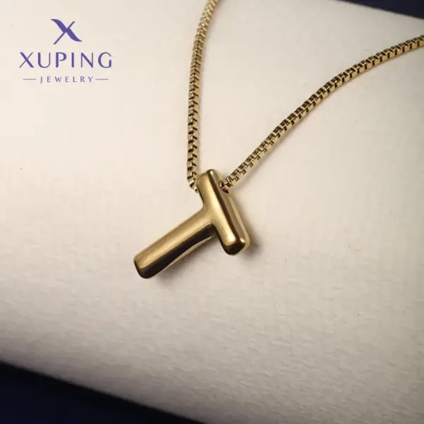 Wholesale 304 Stainless Steel 18K Gold Plated XUPING Simple Style Letter Necklace