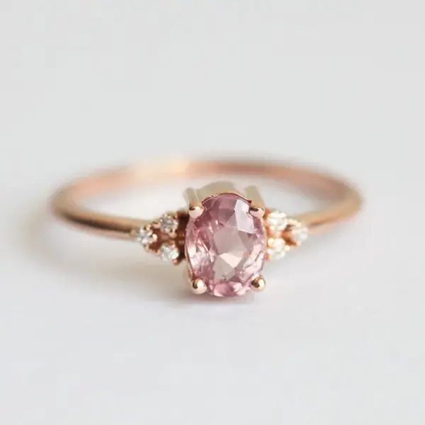 Wholesale New Copper Jewelry Pink Zircon Ring Egg-shaped Simulation Diamond Engagement Ring