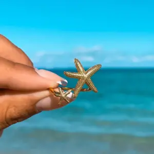 PVD Coated Real Gold Plated Starfish 304 Stainless Steel IG Style Waterproof Non Tarnish Open Rings