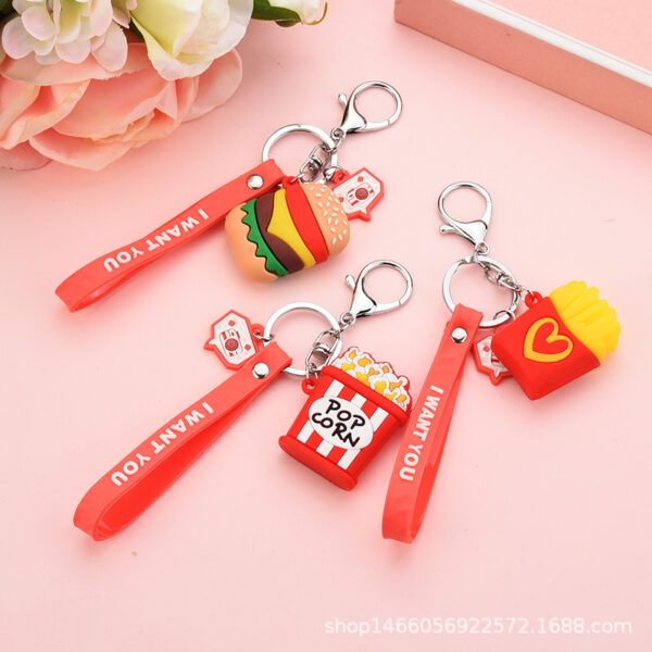 Wholesale Creative Food Simulation Fries Popcorn Keychain Small Pendant Soft Glue