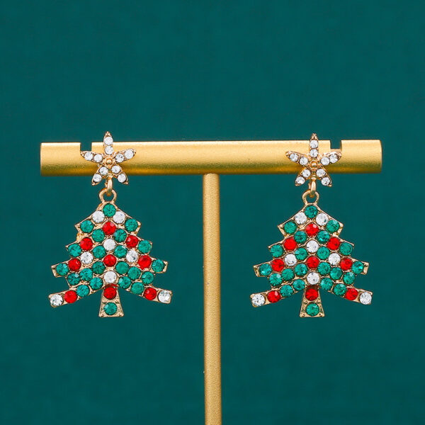 Wholesale European and American Exaggerated Creative New Diamond-encrusted Christmas Tree Earrings Personalized Elegant Christmas Diamond Earrings Earrings Women
