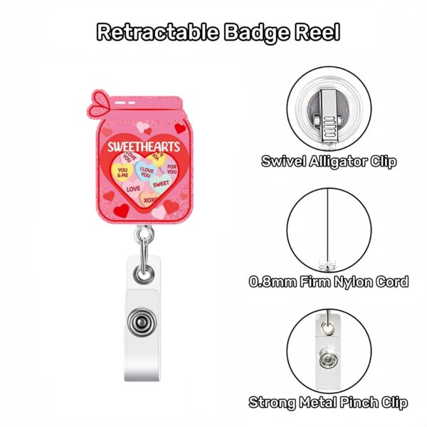 oly-30d9b9c615b21b94f8758cc380edc8ca Wholesale Cross-border best-selling romantic heart-shaped acrylic pull buckle ID card clip retractable badge holder Valentine's Day workplace gift