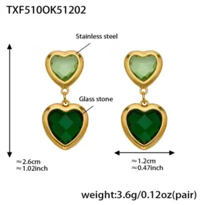 TXF510 - Green Faceted Stone Gold Earrings