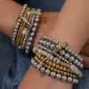 Wholesale Stainless Steel 18K Gold Plated Multi-Layer Beaded Elastic Rope Bracelet Casual Everyday Date Selfie Festival Geometric Pattern