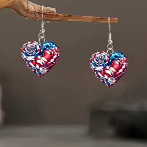 Wholesale Cross-border Acrylic Earrings American Flag Independence Day Red White Blue Flag Color Heart Rose Earrings Earrings