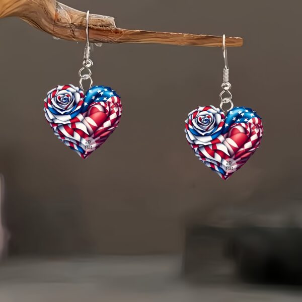 Wholesale Cross-border Acrylic Earrings American Flag Independence Day Red White Blue Flag Color Heart Rose Earrings Earrings