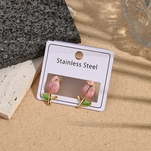 Rose Shaped Earrings Color Retention Electroplating Drip Oil Floral Stud Earrings For Women Casual Holiday Style All Seasons