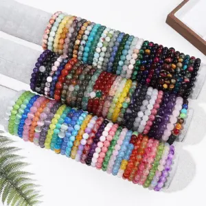 Wholesale Natural Crystal Tiger Eye Agate Single Circle Round Beads Bracelet Elegant Jewelry Simple Geometric Pattern Unisex Bracelet