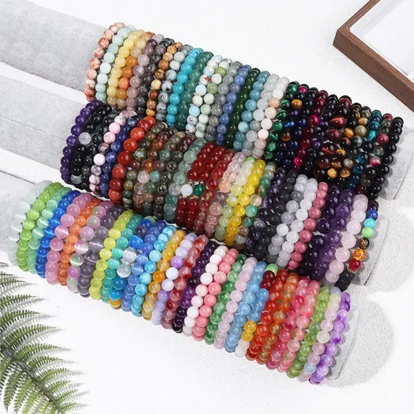 Wholesale Natural Crystal Tiger Eye Agate Single Circle Round Beads Bracelet Elegant Jewelry Simple Geometric Pattern Unisex Bracelet