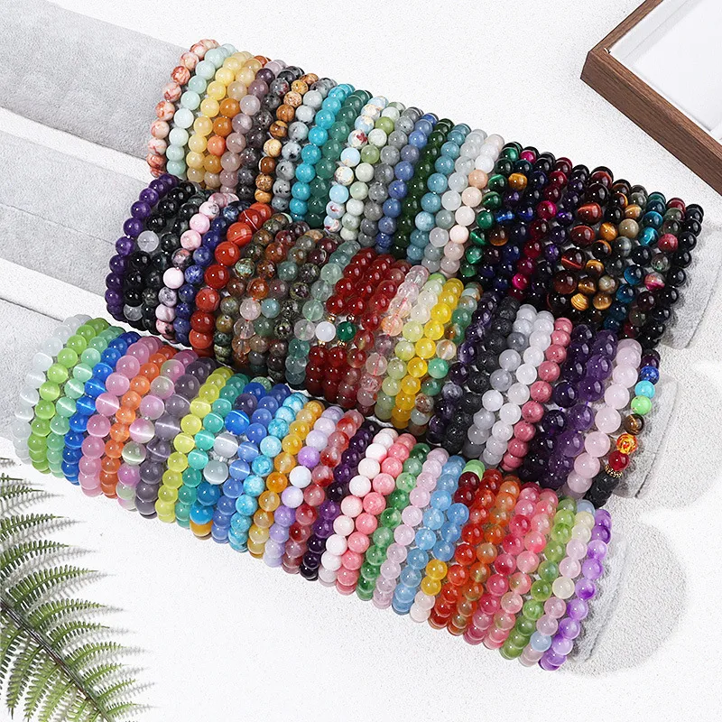 Wholesale Natural Crystal Tiger Eye Agate Single Circle Round Beads Bracelet Elegant Jewelry Simple Geometric Pattern Unisex Bracelet