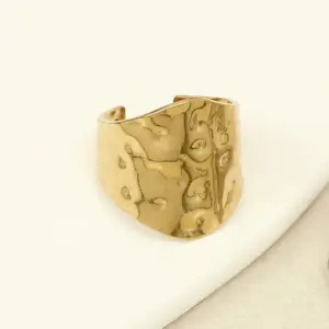 Wide Hammered Open Ring-Gold