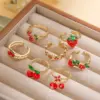 Wholesale Jewelry Casual Elegant Sweet Cherry Strawberry Copper Zircon 18K Gold Plated Enamel Plating Inlay Open Rings
