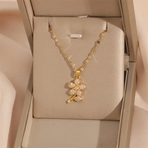 Wholesale 201 Stainless Steel Brass 18K Gold Plated Simple Style Classic Style Plating Inlay Cross Flower Planet Zircon Pendant Necklace