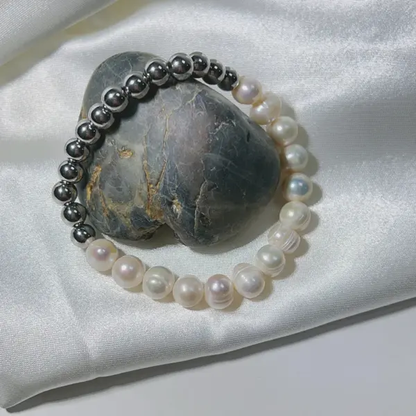 Wholesale Elegant Color Block 304 Stainless Steel Freshwater Pearl Bracelets In Bulk