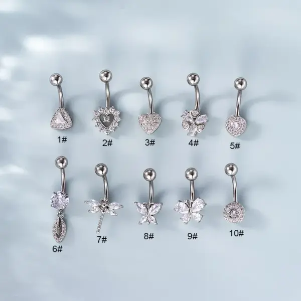 316L Stainless Steel Copper Zircon Belly Rings Heart Shape Waterproof Non Tarnish Surgical Steel Women'S