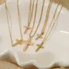 Wholesale PVD Coated Real Gold Plated 16K Gold White Gold Plated Cross 304 Stainless Steel Modern Style Artistic Waterproof Non Tarnish 304 Stainless Steel Necklace
