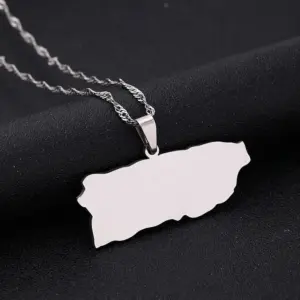 Steel Puerto Rico Map Necklace
