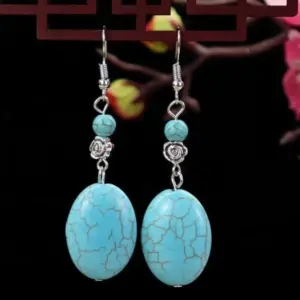 15-Small Flower Oval Turquoise