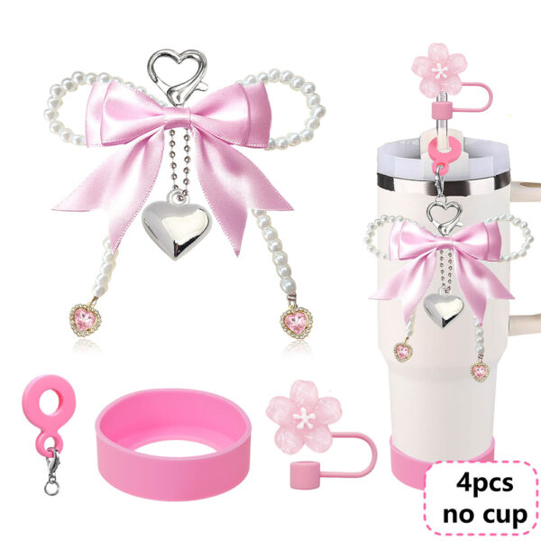 Wholesale South Korea Jewelry Ins Fashion Bow Pearl Mobile Phone Hanging Chain Stanley Cup Couple Love Straw Cap