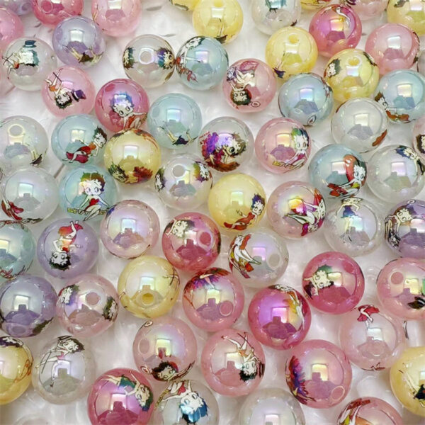 Wholesale 16mm fashion cartoon betty round beads diy bag chain necklace string pen phone chain earrings hair rope accessories