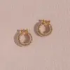 Wholesale 1 Pair Fashion U Shape Plating Inlay 304 Stainless Steel Pearl Zircon 18K Gold Plated PVD Coated Hoop Earrings