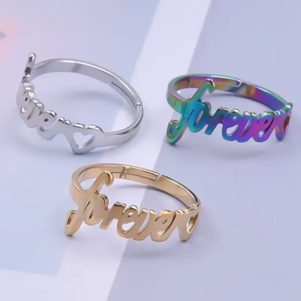 Wholesale PVD Coated Real Gold Plated 18K Gold Letter 304 Stainless Steel Commute Waterproof Non Tarnish Rings