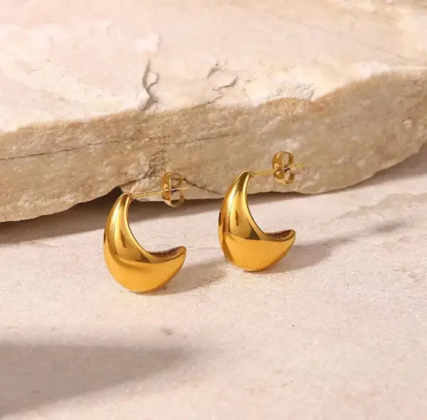 304 Stainless Steel Moon PVD Coated No Inlaid 18K Gold Plated 18K Gold Fashion Waterproof Non Tarnish Plating Gold Earrings