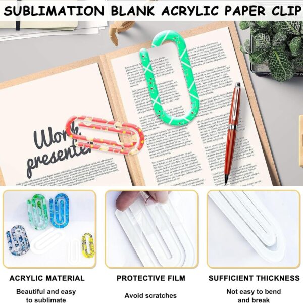 Wholesale Blank unfinished transparent acrylic paper clip bookmark DIY paper clip notebook file book card holder printing