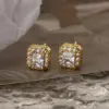 1 Pair Simple Style Commute Square Plating Inlay Copper Zircon 18k Gold Plated Ear Studs