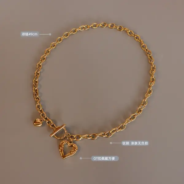 Wholesale PVD Coated Real Gold Plated Heart Titanium Steel Fashion Waterproof Non Tarnish Necklace