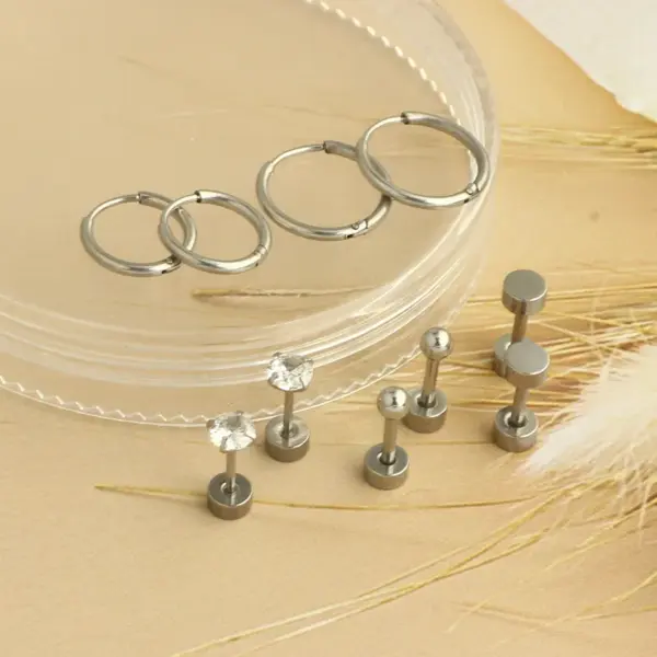 Wholesale 1 Set 316L Stainless Steel Ear Cartilage Rings & Studs Heart Shape Waterproof Non Tarnish Surgical Steel Ear Cartilage Rings & Studs