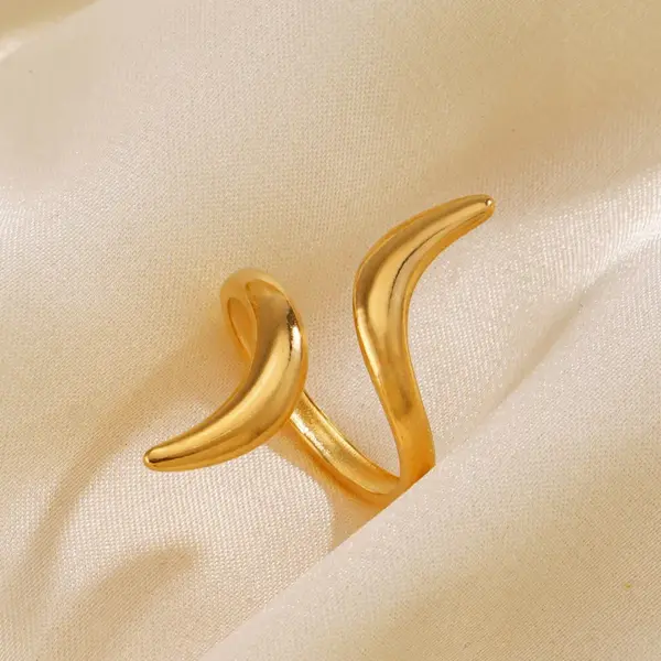Wholesale PVD Coated 18K Gold Plated Lines 304 Stainless Steel IG Style Simple Style Waterproof Non Tarnish Open Rings