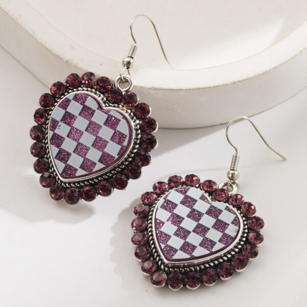oly-312d2a87eeaaf04a0d267020a9f0729b Wholesale Rhinestone-encrusted checkered heart earrings, extravagant niche earrings