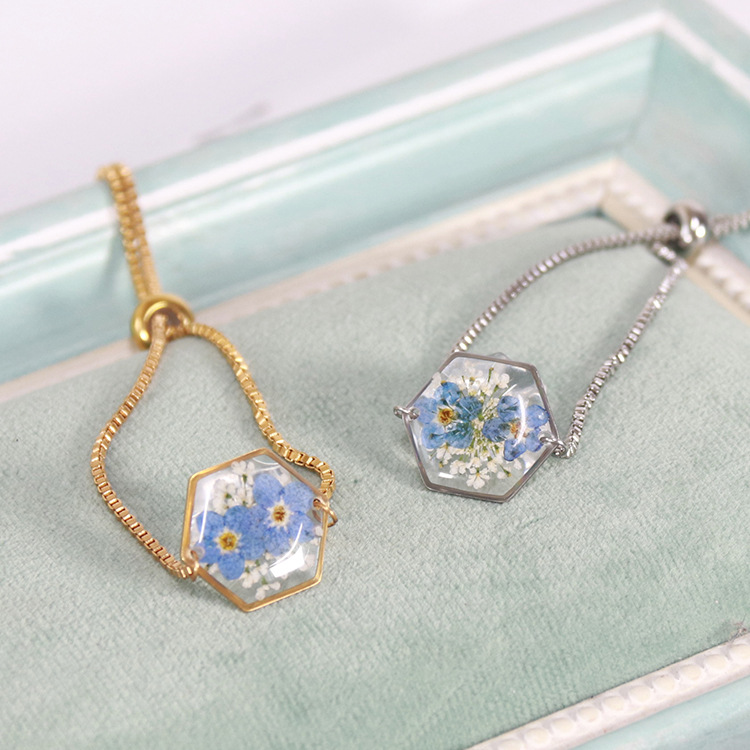 Wholesale New Aiwei Hexagonal ied Flower Bracelet Gold Sier Colorful Small Flower Forget-Me-Not ied Flower Stainless Steel Chain
