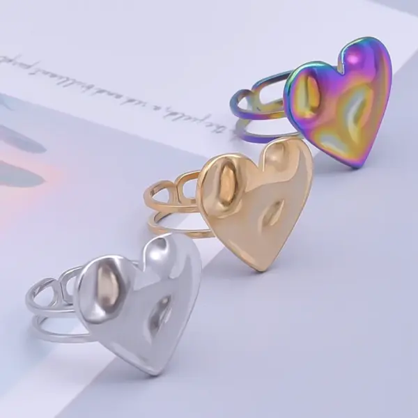 Wholesale PVD Coated Real Gold Plated 18K Gold Heart Shape 304 Stainless Steel Simple Style Waterproof Non Tarnish Open Rings