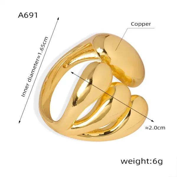 Wholesale Elegant Retro Geometric Copper Plating 18k Gold Plated Open Rings