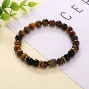 Retro Ethnic Style Buddha Alloy Tiger Eye Bracelets In Bulk