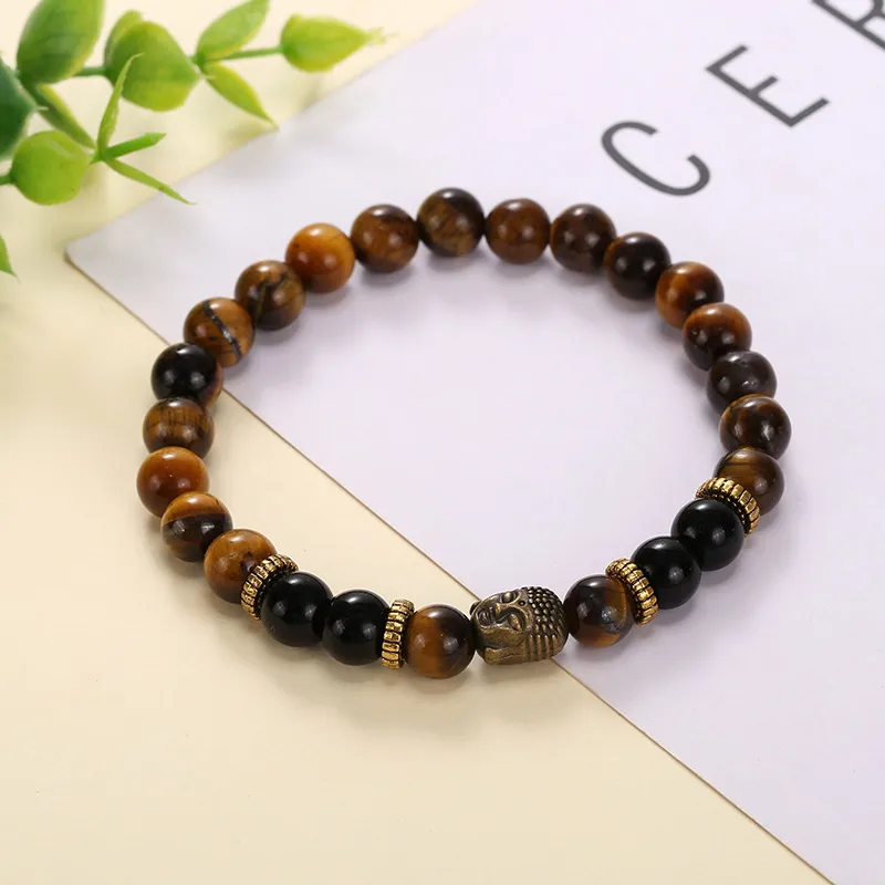 Wholesale Retro Ethnic Style Buddha Alloy Tiger Eye Bracelets In Bulk
