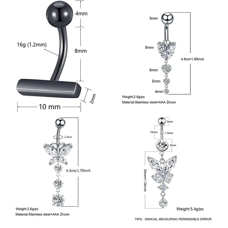 Wholesale 1 Piece Fashion Star Heart Shape Butterfly Stainless Steel Inlay Zircon Belly Ring