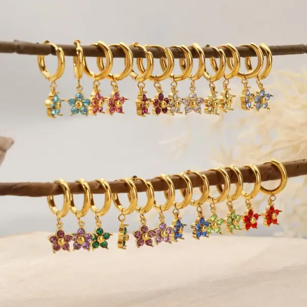 Wholesale Ion Plating (IP) 18K Gold Plated Flower 304 Stainless Steel Elegant Waterproof Non Tarnish Charm Sleeper Hoop Earrings Drop Earrings