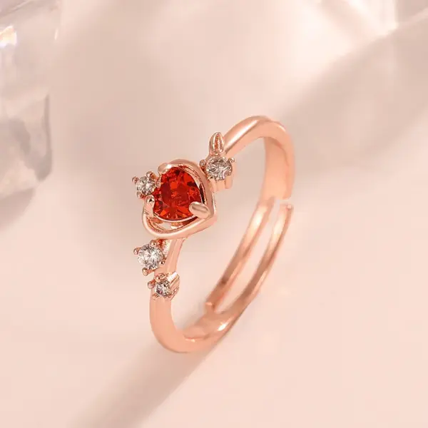 Wholesale Fashion Heart Shape Copper Inlay Zircon Rings 1 Piece