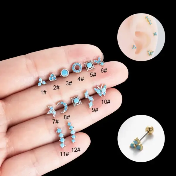 1 Piece Copper Zircon Ear Cartilage Rings & Studs Moon Crown Butterfly Waterproof Non Tarnish Surgical Steel Women'S