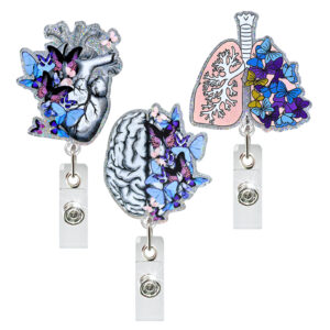 oly-316c6ff0561cf8aa46be39f4d42b56a8 Wholesale Acrylic Lung Heart Brain Blue Butterfly Medical Retractable Badge Reel Easy Pull ID Buckle Easy Pull Buckle