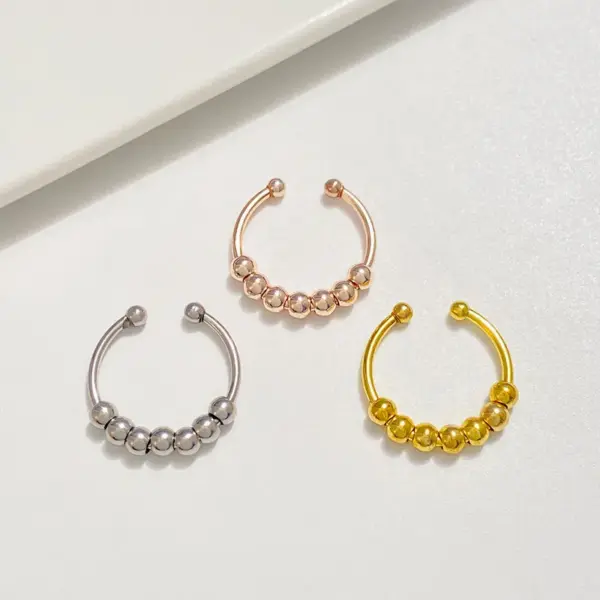 PVD Coated 14K Gold Plated Solid Color Stainless Steel Simple Style Waterproof Non Tarnish Anxiety Ring Open Ring