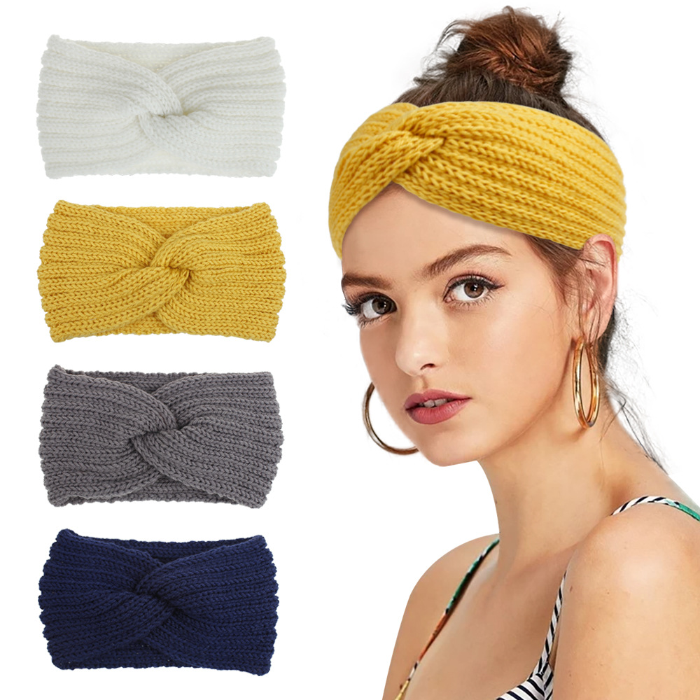 Wholesale Wool knitted hair band ladies European and American srts headband 2020 autumn and winter hair aessories cross hair band Factory Outlet