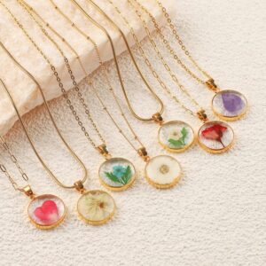 Wholesale Birthday Flower Plant Specimen Resin Dry Flower Necklace